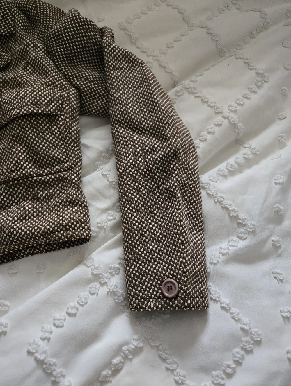 Vintage 60s/70s Brown Check Cropped Mod Blazer Jacket - European Size 42 - Picture 4 of 12